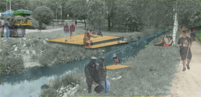 This ecological scenario is located near the city center. It aims to achieve a better connection of the waterscapes, ideally including the expansion and preservation of biodiversity and giving more space to ecology in this part of the city. It also allows people to experience nature better by creating possibilities like platforms to get in contact with the waterscape.