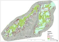 This map shows the overlay of old and new peatland area with the outlines of settlement and the airport area.