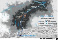 The wider Water System in the Isar River Basin - showing the course of the Isar River, and significant cities and towns where the Isar flows through. The map also shows established floodplains and the position of extreme flood hazard areas.